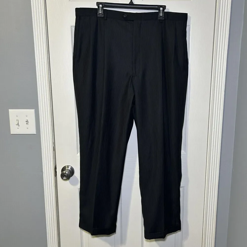 Jean/Paul Dress Pants Men's 42x30 Gray Pinstripe Flat Front Cuffed Hem Formal